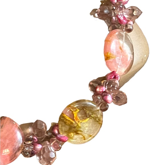 Stunning colorful faux Quartz Chunky stone disk pearl glass crystal necklace - Picture 8 of 13